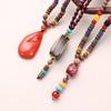 Vintage Party Lucky Gift Handmade Nepal Necklace Buddhist Mala Wood Bead Horn Fish Pendant