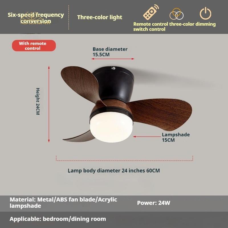 24 Inches Electric Ceiling Fan Light  Nordic Dining Room Ceiling Fan Light Lamp Six-speed Frequency Conversion Chandelier Fan