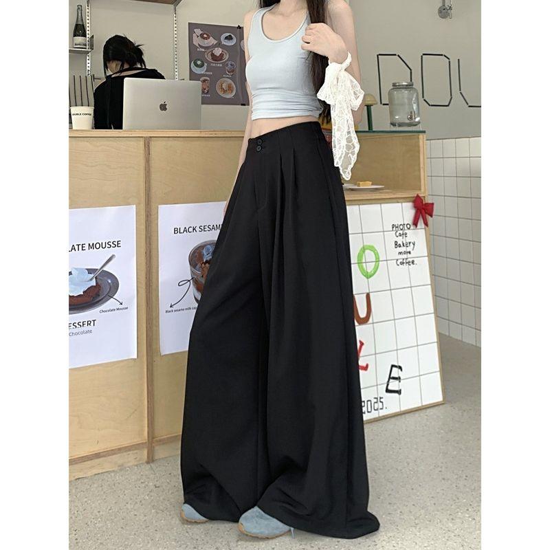 Kumikumi Fancy Pure Color Suit Pants Casual Pants Women Fall High Waist Drooping Straight Loose Pants Mop Pants