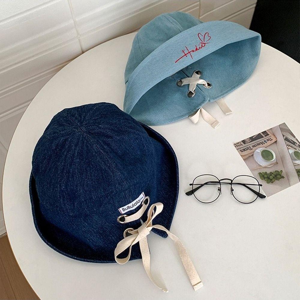 Versatile Denim Fishing Cap Korean Sun Protection Hat Japanese Denim Bucket Cap  Girls