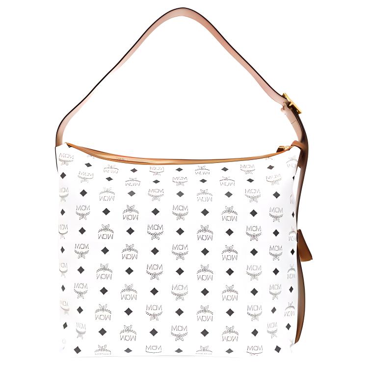 MCM Muster Logo Reißverschluss Beschichtetes Canvas Tragetasche Umhängetasche Damen Handtaschen Weiß MWHESTA06WT001
