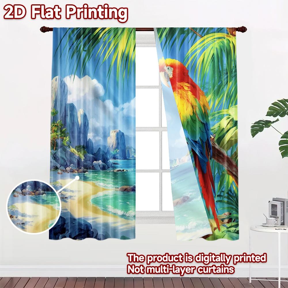 2D flat printing 2pcs Curtain Window Curtains Tropical Parrot by Beach Digital Printed Polyester Drapes Party Decorations
