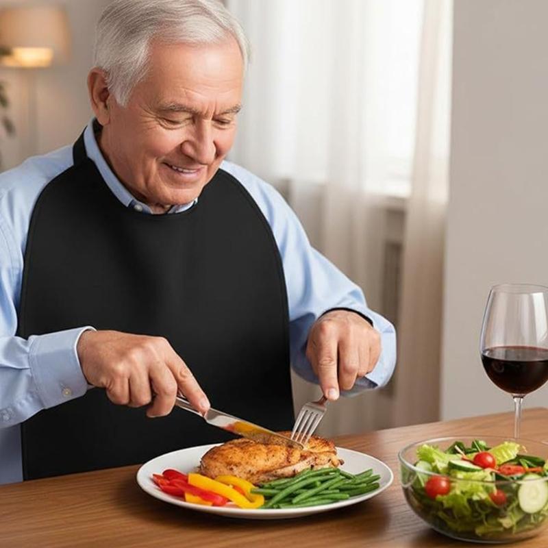 Washable and Easy to Clean Adult Bib for Seniors Waterproof Full Protections Comfortable Polyester Design