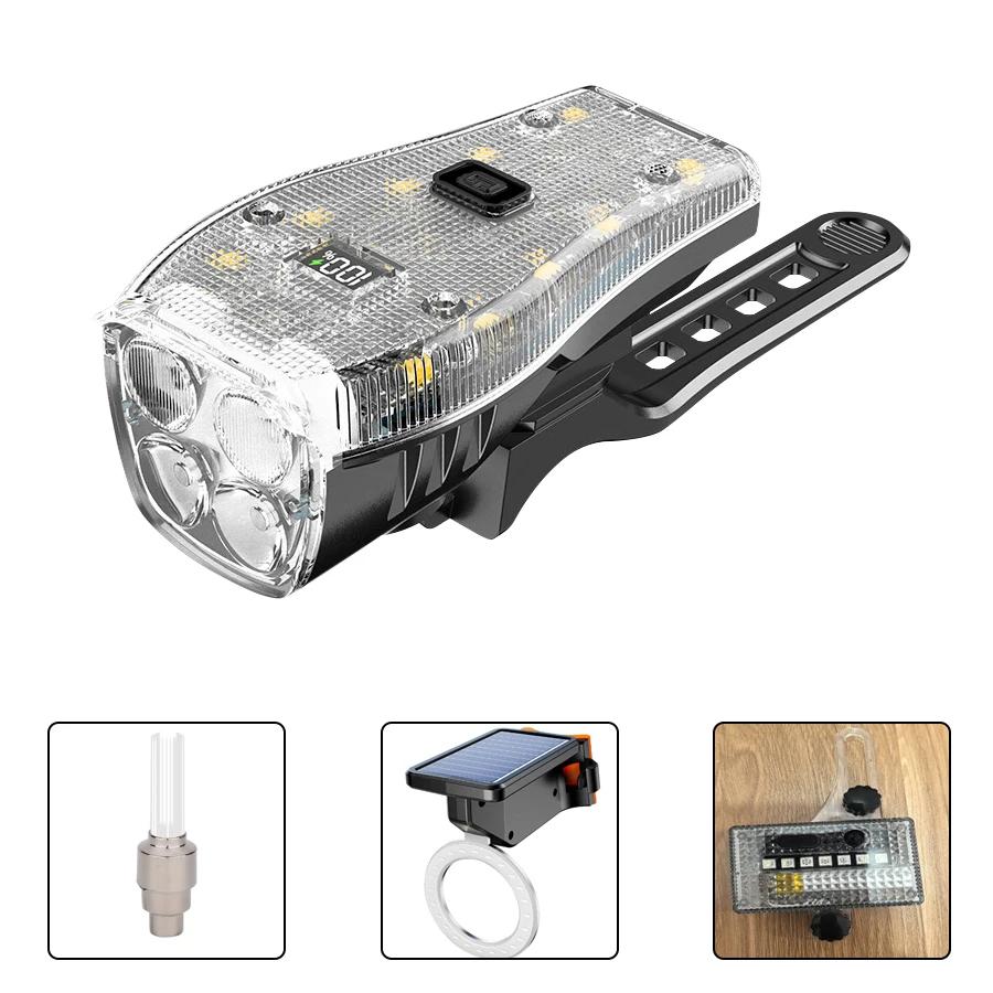 KDULIT Multifunctional Flashlight USB Rechargeable Bicycle Lights with Battery Display Waterproof Bicycle Lights with 6 Modes