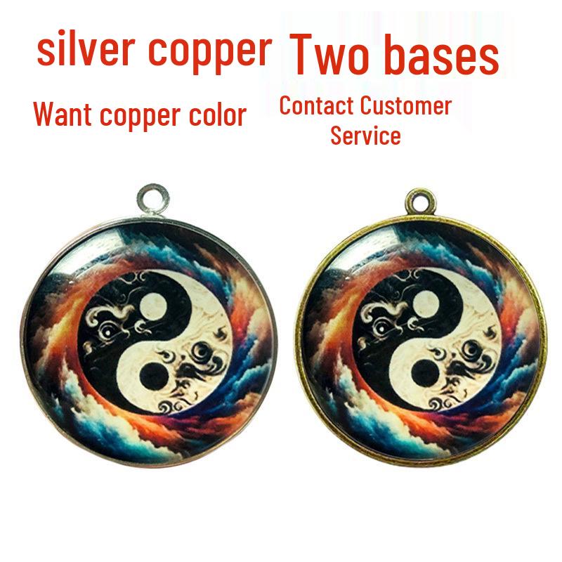 Okrągły wisiorek brelok ze stopu z kamieniem czasu - Cztery Symbole, 30mm jednostronny.