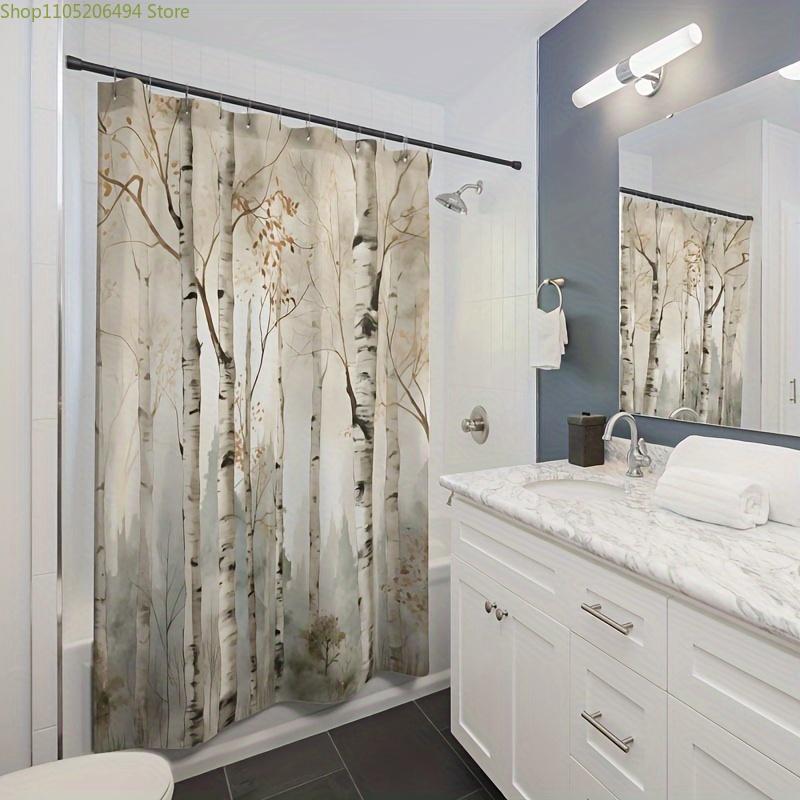 1 White Aspen Forest Shower Curtain - Luxury bathroom decor with a rustic birch tree design, polyester fabric, easy to clean