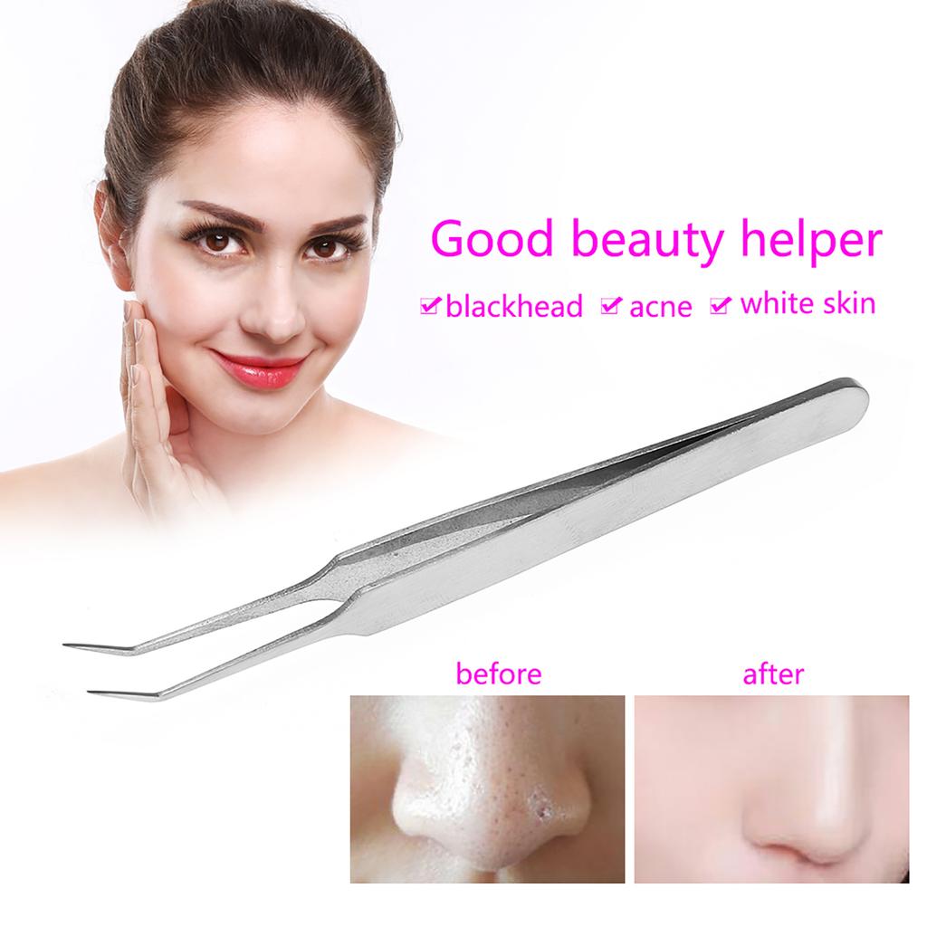 Stainless Steel Acne Blackhead Eliminate Tweezer Beauty Nipper Makeup Tool (Oblique Tip 8.7cm)