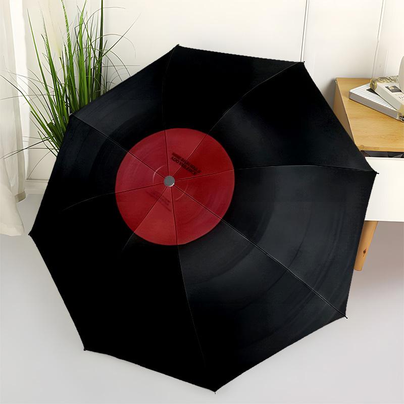 1pc Music Record Automatic Folding Umbrella, 8-Rib Sturdy Canopy, Portable Travel Umbrella for Outdoor Use