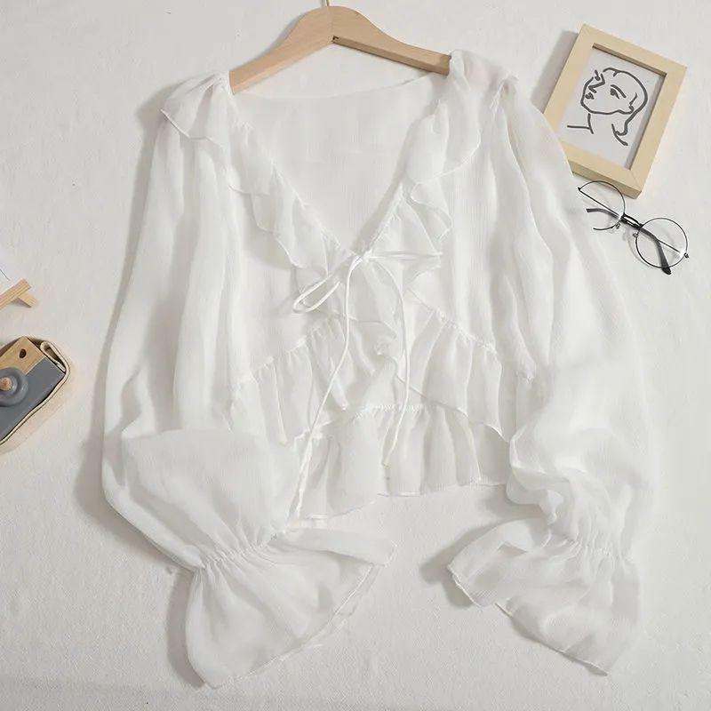 Women's Sun Protection Ruffle Tie Cardigan - Versatile Short Shawl for Summer 2024