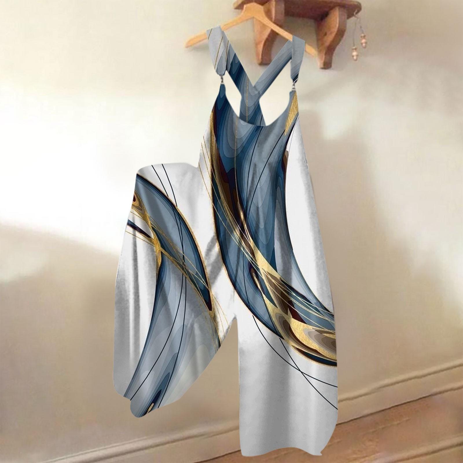 

Широкие комбинезоны для женщин, повседневные свободные комбинезоны без рукавов, ретро-принт, металлические пуговицы, длинные брюки, комбинезон с карманами XL белый