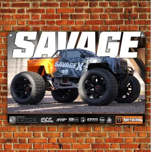 Vintage Metal Poster Tin Sign Plaque  RC Car HPI Savage X Monster Truck  Wall Decor for Home Garage Man Cave Bar