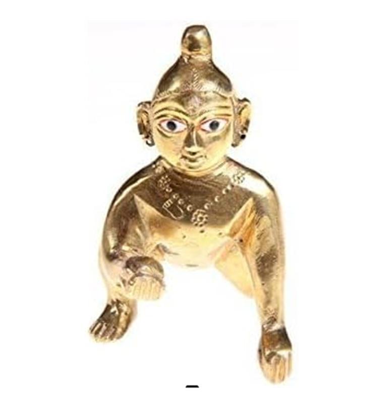 TreegoArt Attractive Brass Laddu Gopal Ji Little Krishna Idol for Janmashtami Home Decor Pooja Mandir Home Tample - 2.5 Inches Height золотистый