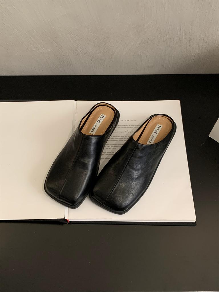 Fashion 2025 Summer New Low Heels Mules Shoes for Women Square Toe Slippers Women Chunky Heel Cover Toe Slippers Shoes Zapatos De Mujer