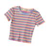 Women's Rainbow Striped Cropped Short Sleeve Top, Hyuna Style, Tight Fit, High Waist, Belly Button Show