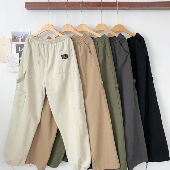 Cargohand Decorated Banded Square Label Banded Jogger Long Pants ONE SIZE