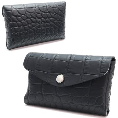 Multi Case One Pocket Embossed Croco Black Mini Wallet Cashless Wallet Compact Wallet Credit Card Business Card Holder Card Holder Smart Key Car Home