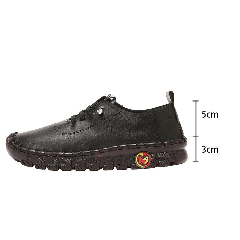 35-45,Soft-soled Shoes Women's Large Size Hand-stitched Lace-up Outside Casual Shoes, Ladies Imitation Leather Shoes