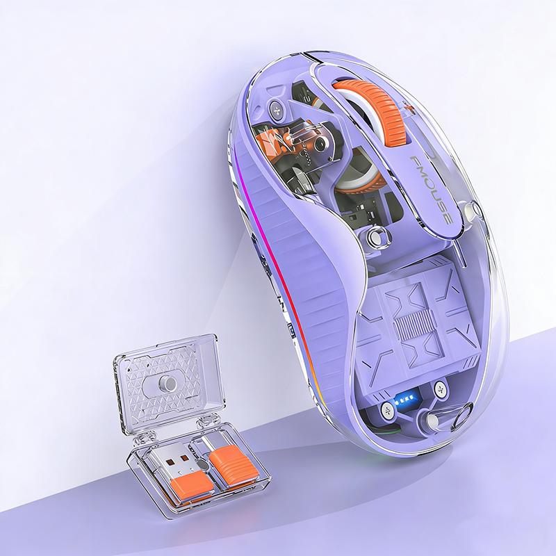 Rechargeable Wireless Bluetooth 3 Mode Transparent Luminous Ergonomic Silent Magnetic Gaming Mouse for Office Notebook Laptop Desktop Computer