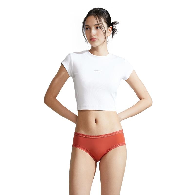 Calvin Klein Sexy Lace Panel Cotton Briefs Women underwear Sunset-Red QD3767XAU