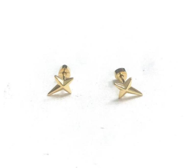 CARLIDANA New Trendy Asymmetrical Four-Pointed Star Tapered Earrings Stainless Steel Hot Style Star Hoop Earrings for Women