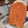 Spring Temperament Orange Women's Double-Breasted Blazer with Metal Buttons - Korean Style Casual Suit