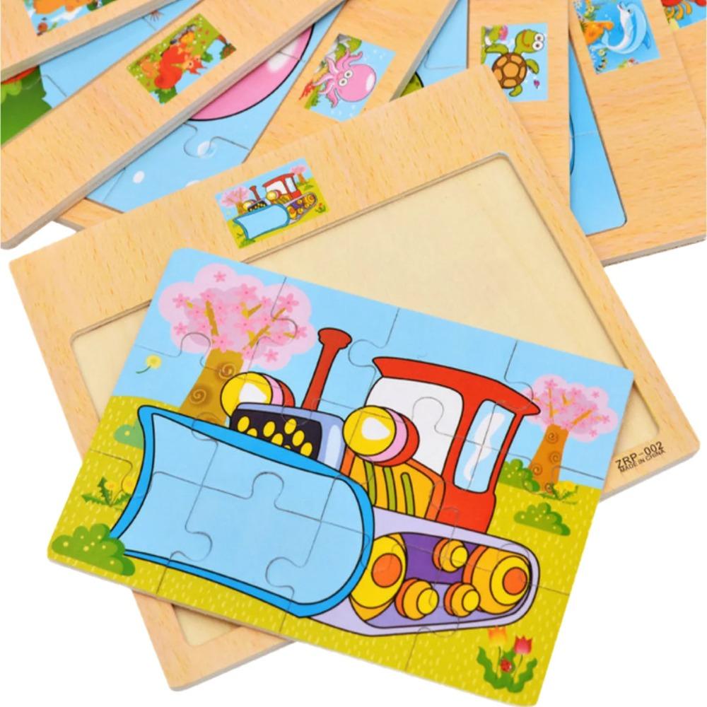 12 Pezzi Puzzle 3D in Legno per Bambini Animali dei Cartoni Animati e Traffico Educativi Giocattoli per Bambini All'Ingrosso