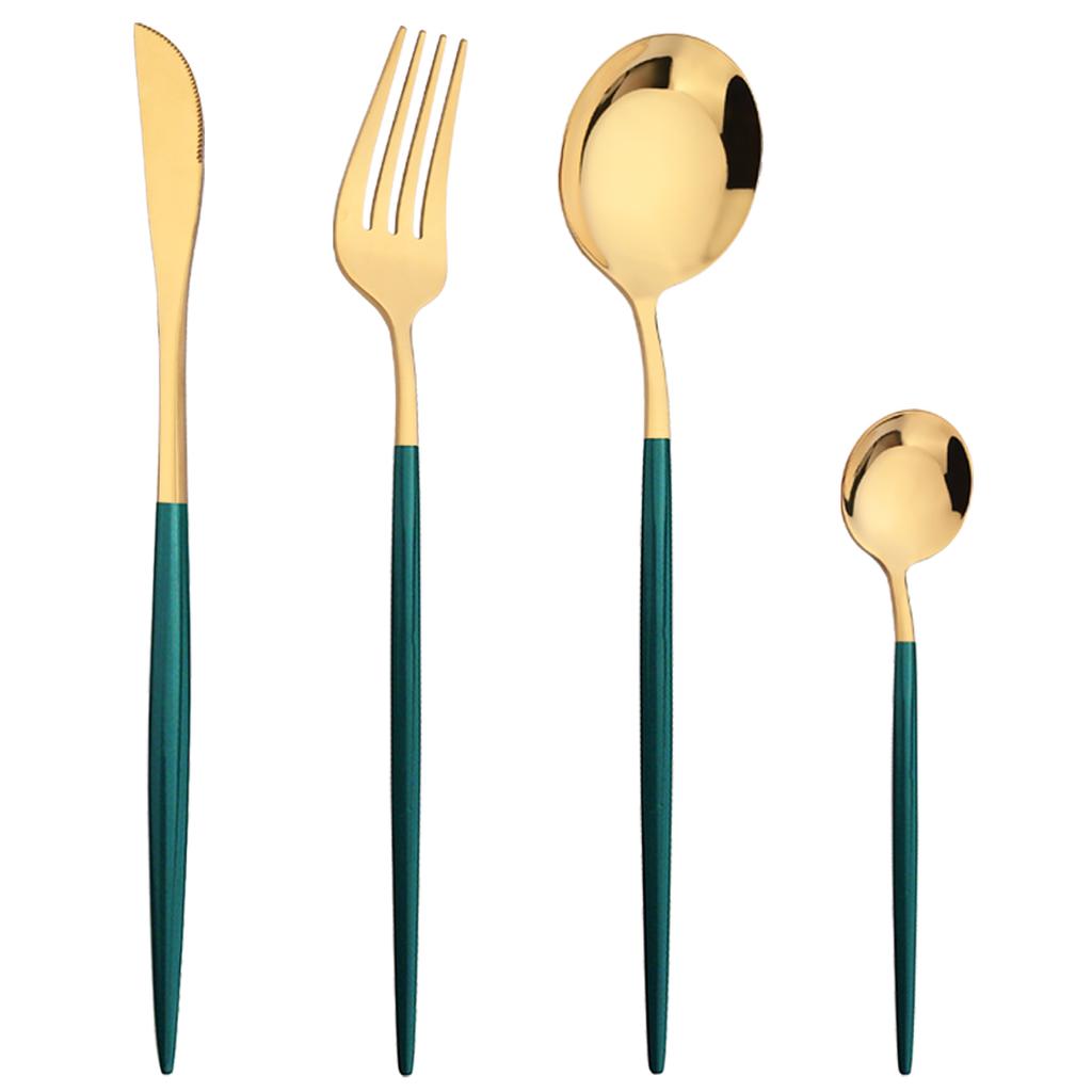 Westliches 4-teiliges Gold-Geschirr-Set, Messer, Gabel, Kaffeelöffel, Besteck, Edelstahl, Geschirr, Besteck, Kiechen-Besteck
