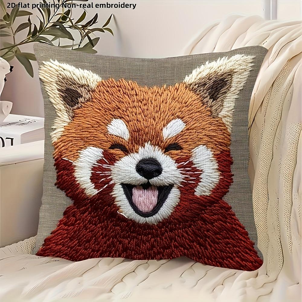 2D flat- Cute Happy Red Panda Throw Pillow Cover 2D Flat Print Decorative Cushion Case for Sofa Bedroom Living Room