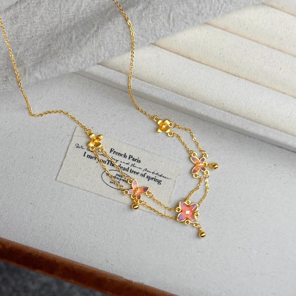 New Chinese enamel necklace twelve pairs of thread butterfly love flower butterfly advanced sense collarbone chain
