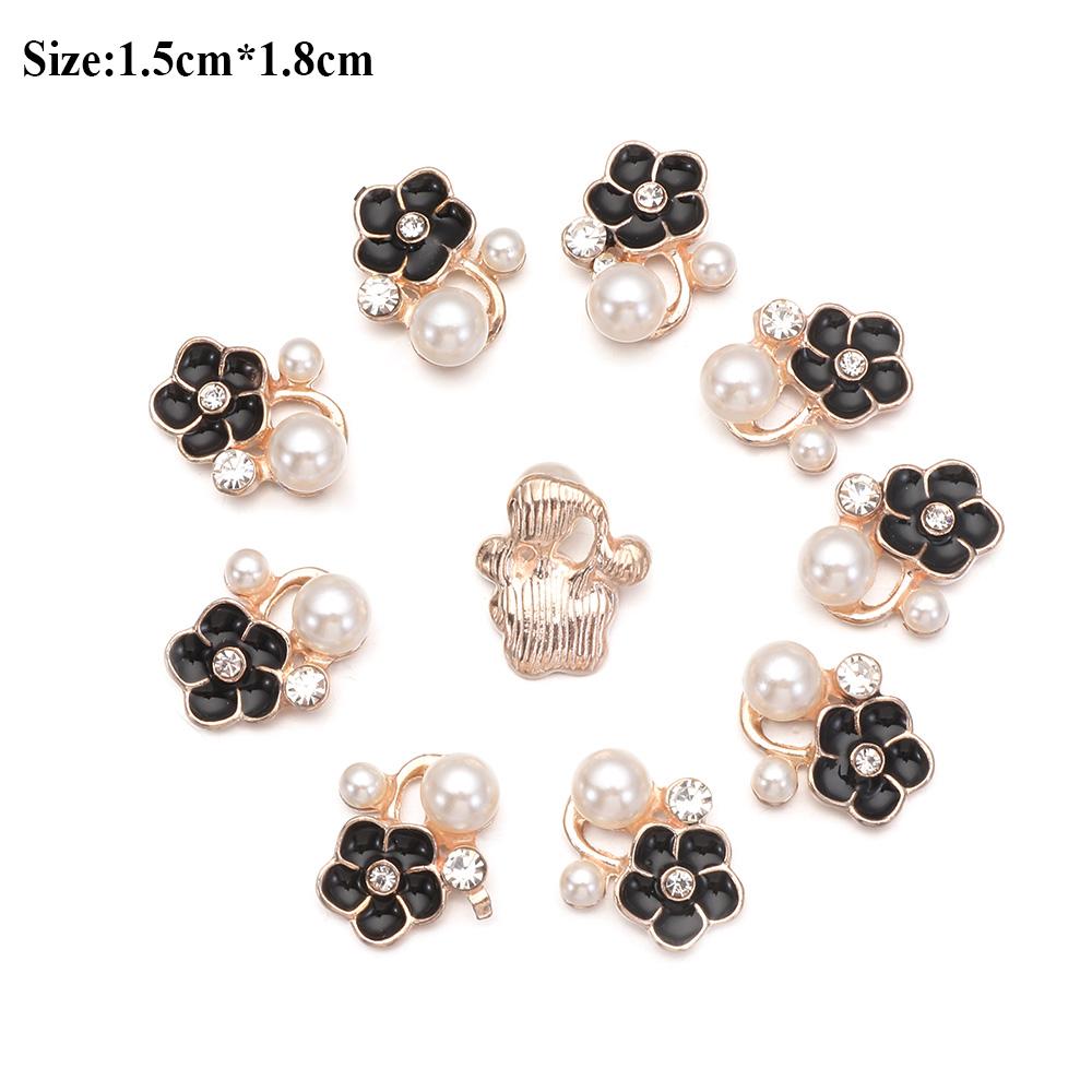 10PCS Pearl Flower Rhinestone Buttons Sparkling Crystal Hairpins Decoration Apparel Sewing Decor Craft Buttons DIY Accessories
