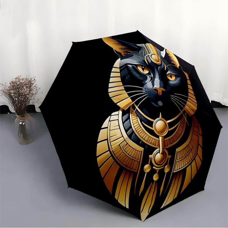 1pc Cat Pharaoh Automatic Open/close Umbrella, 8-Rib Sturdy Structure, Auto Folding/Opening, Portable Travel Umbrella for Women,083