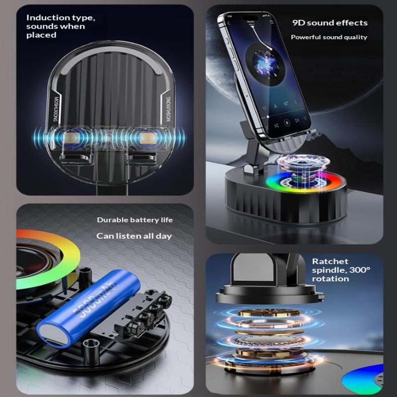 Induction Bluetooth Speaker With Phone Stand 6 In 1 Phone Holder 360° Stand Base 3000Mah Power Bank