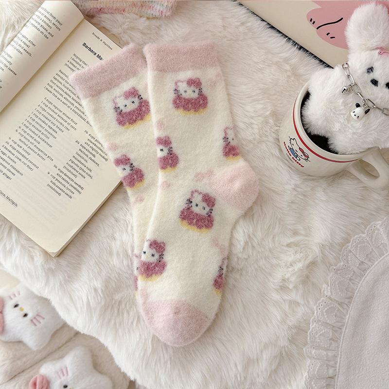 Winter socks pink girls fleece thickened thermal socks sleep socks winter cute furry confinement socks