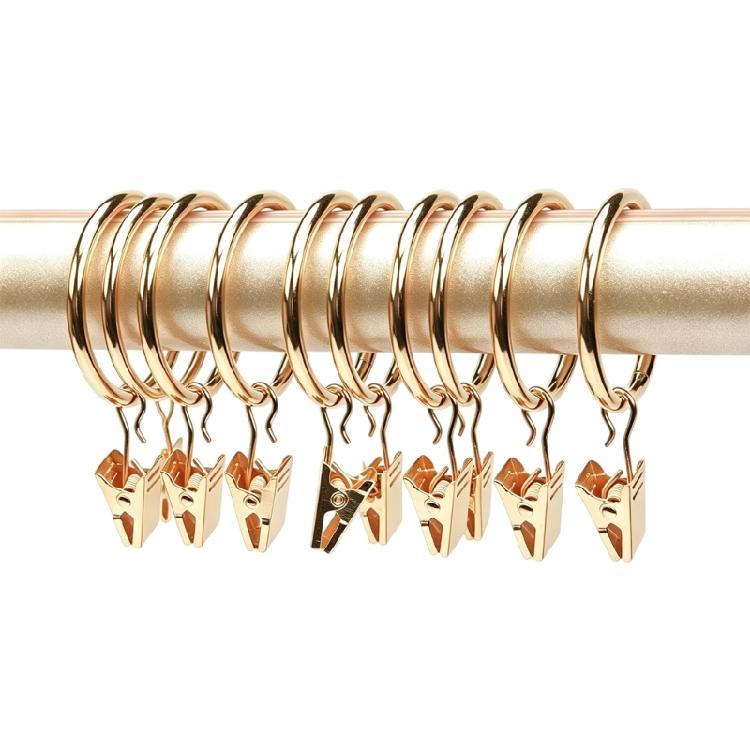 Pack of 10 Multipurpose Metal Curtain Rings with Clips 25 mm Interior Diameter for Curtain Rod, Drapery Hangers Easy Installation for Home Decors