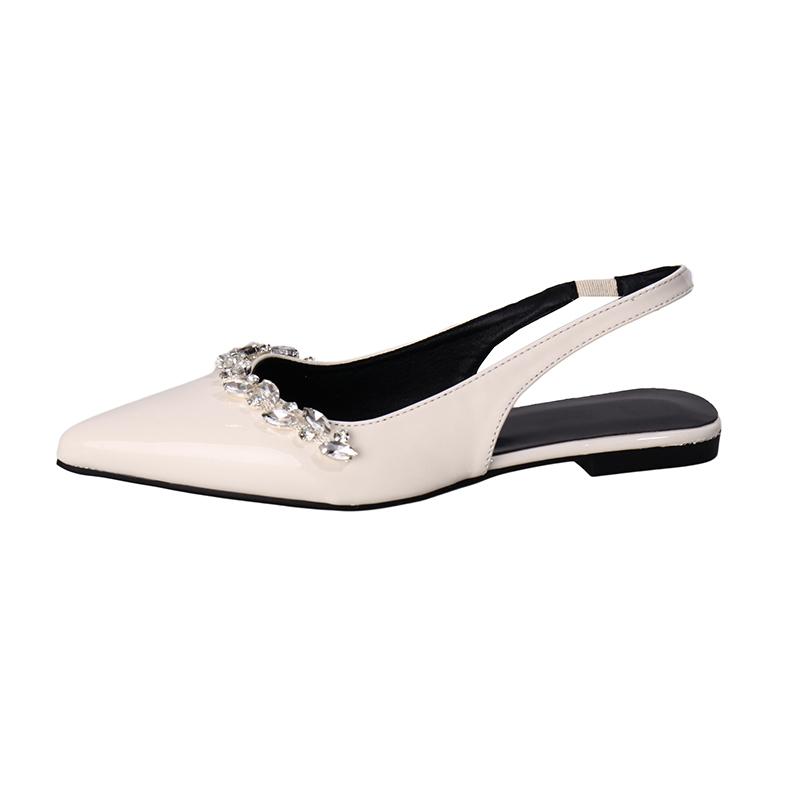 Fashion French Pointed Toe Shallow Mouth Low Heel Shoes Spring and Summer Temperament Baotou Rhinestone Soft Sole Shoes
