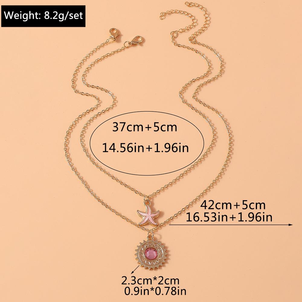2pcs/set Crystal Sun Pendant Necklaces for Women Girls Starfish Choker Necklace Chain Party Holiday Jewelry Gifts