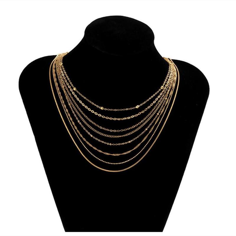 Fashion versatile metal layer collar accessories, simple and trendy multi-layer thin chain necklace