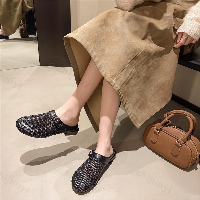 Woman Slippers 2026 Summer Fashion Mueller Low Heel Soft Bottom Casual Shoes Breathable Mesh Shoes Woman Fashion Braided Shoes