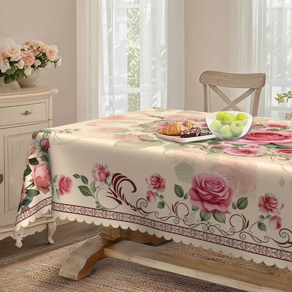 Pink Rose Pastoral Round Table Cloth, European Retro Table Cloth, Waterproof And Oil-Proof Household Round Table Cloth