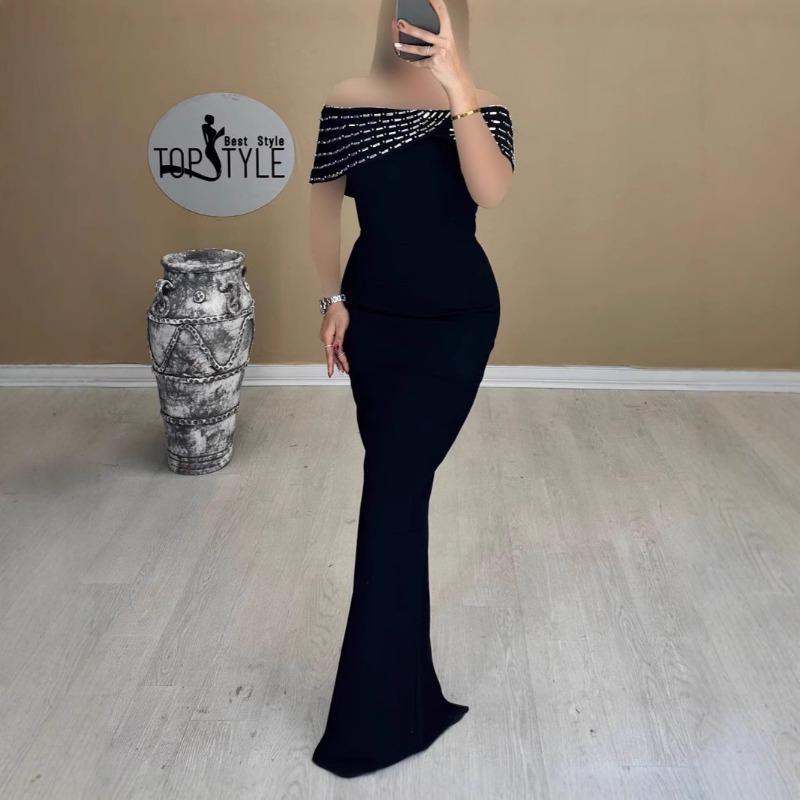 Summer new one-word shoulder bandage dress sleeveless diamond socialite slim slim slim dress sexy dress