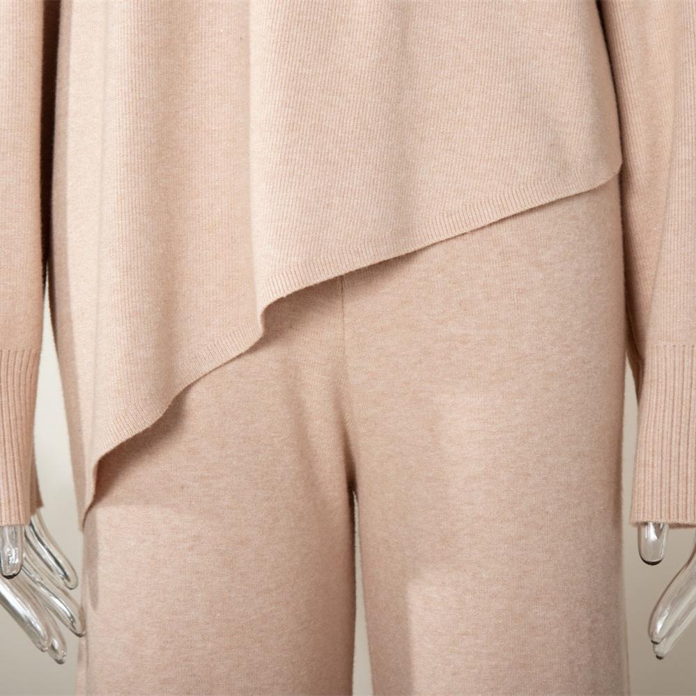 GMXIA Women's Half Turtleneck Sweater Set Irregular Bevelled Sweater + Knitted Wide Leg Pants Two Piece Set