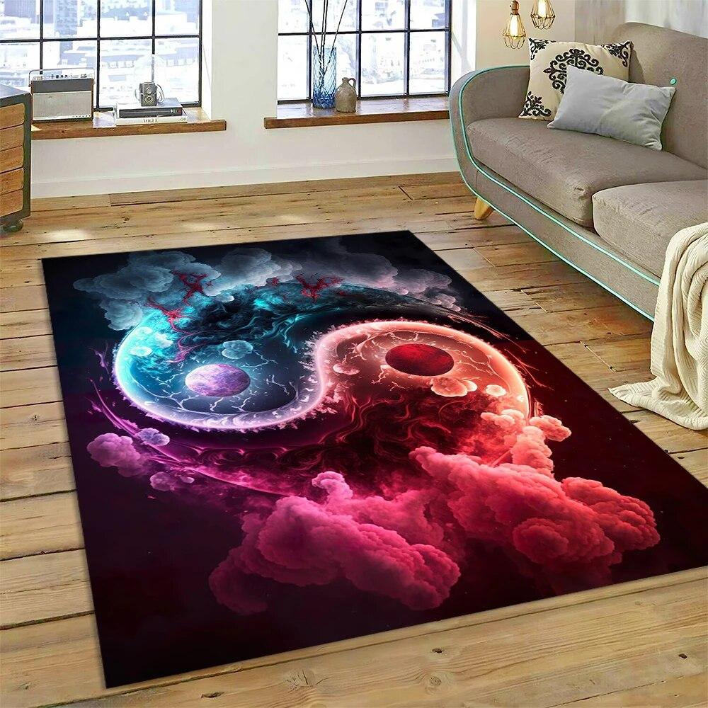 Yin og Yang 3D Naturaliser Kinesisk Tai Chi Teppe for Hjem Stue Soverom Sofa Dørmatte Dekor, Lekeområde for Barn Sklisikker Matte