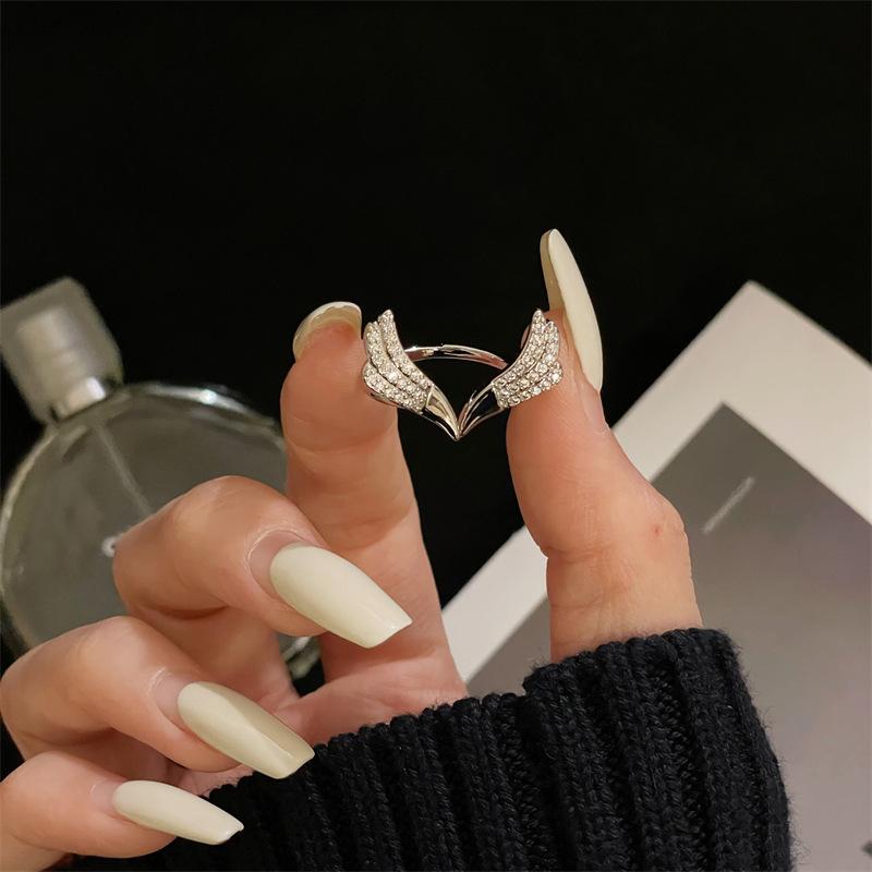 Four-Leaf Clover Full Diamond Zircon Wings Flat Open Ring Compass Planet Light Luxury Premium Sense Pig Nose Ring Adjustable opening