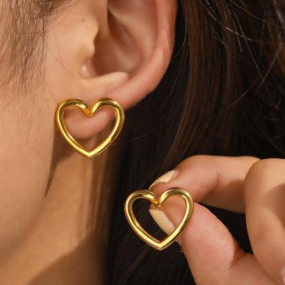 Stainless Steel Fashion Unique Design Hollow Out Love Heart Earrings for Women Simple Symmetry Peach Heart Jewerly Party GIfts
