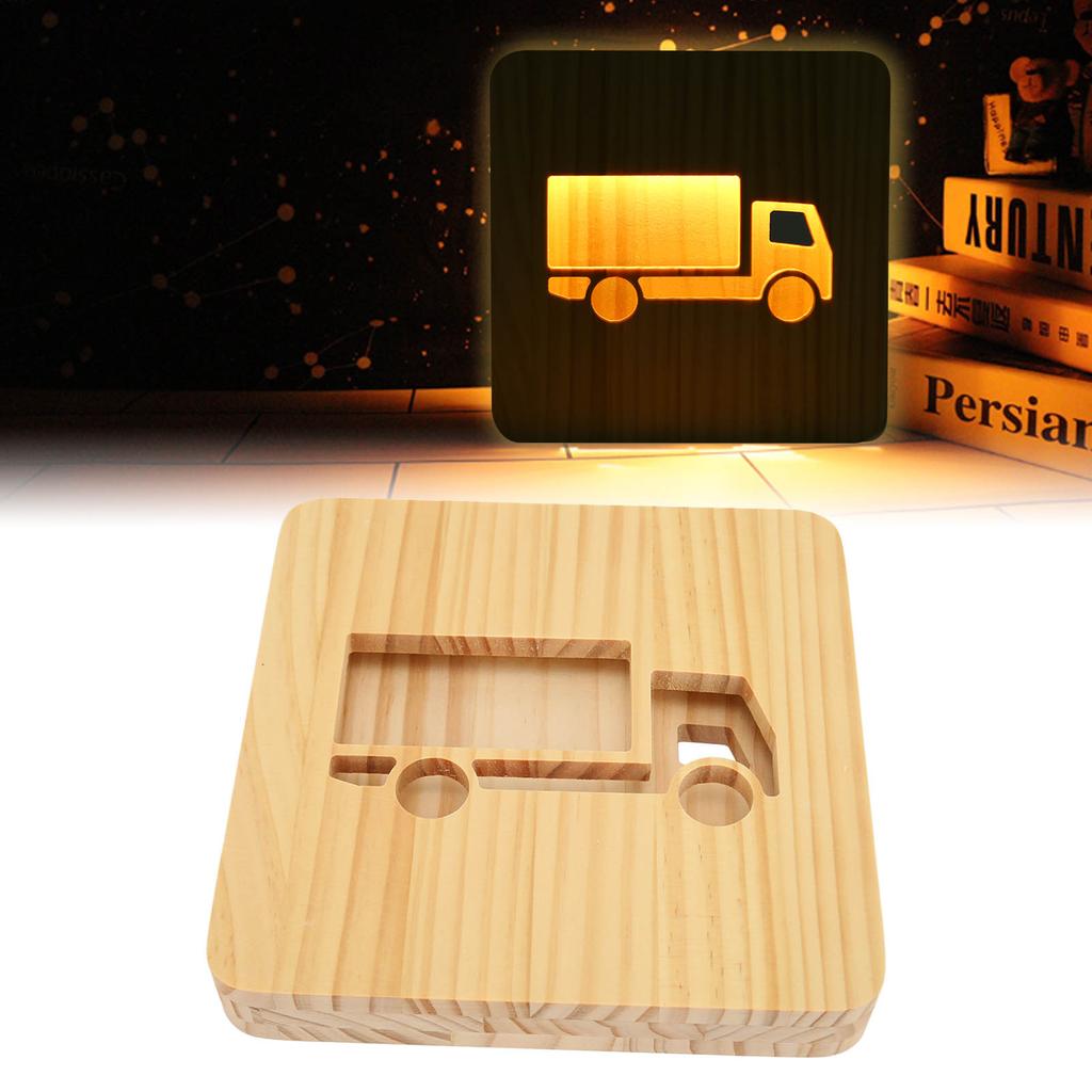 3D Wood Carving Lamp 2W Car Shape Hollow Design Warm White Light Pine Night Light Bedside Lamp for B