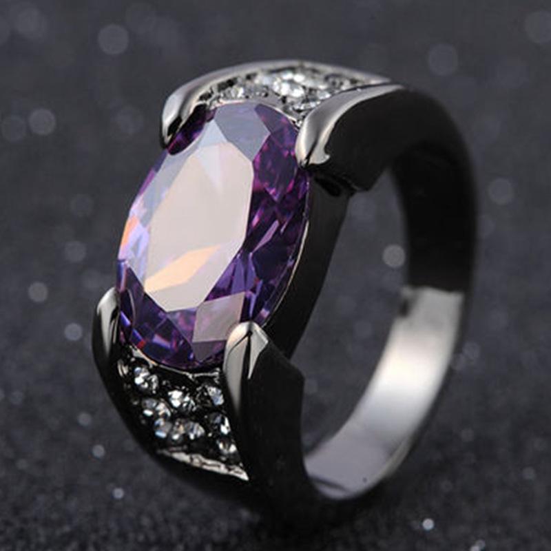 Weiya Wish Gunmetal Plated Gemstone Ring – Popular European & American Engagement Jewelry for Women