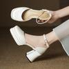 Bridal Shoes Satin Dress White Wedding Shoes French Main Wedding Dress High Heels Not Tired Feet Thick Heel Waterproof Table Small Man