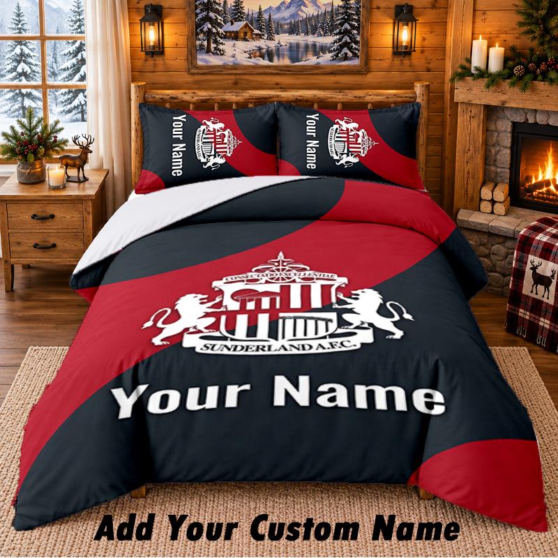 Sunderland FC Pattern Bedding 3Pcs Set Custom Name, Bed Sheet And Pillowcases For Home Bedroom
