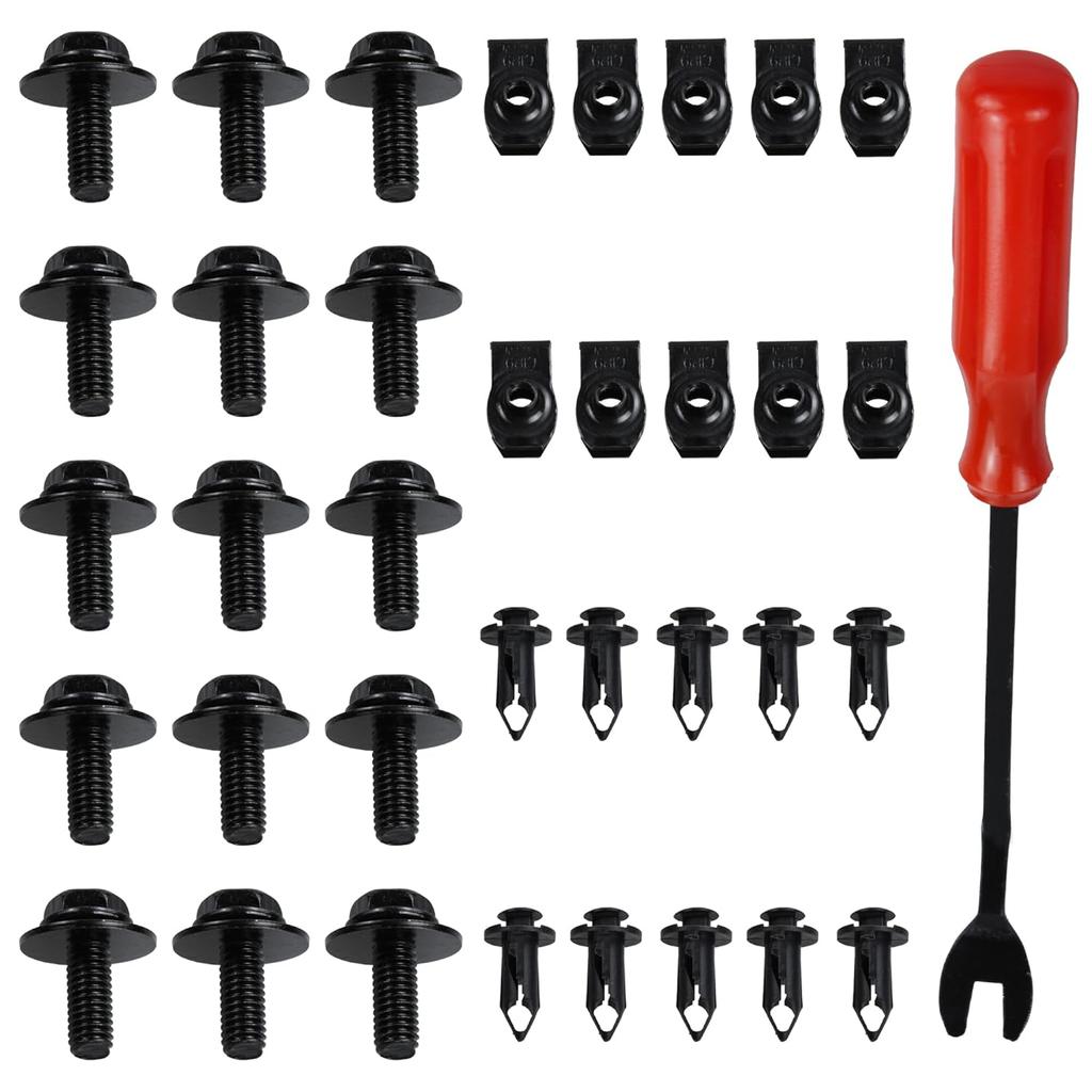 35PCS Universal Engine Under Cover Splash Shield Guard Body Bolts Kit, Bumper Fender Liner Push Retainer Fastener Rivet Clips, Compatible with Most