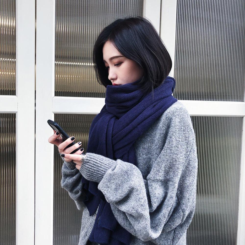 Solid Color Winter Knitted  Scarf Thick Warm Women Wrap Shawls Casual Long Scarves